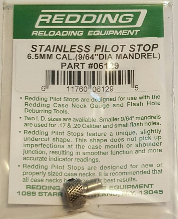 06129 REDDING Pilot Stop 6.5mm 260 Caliber, 9/64" Mandrel