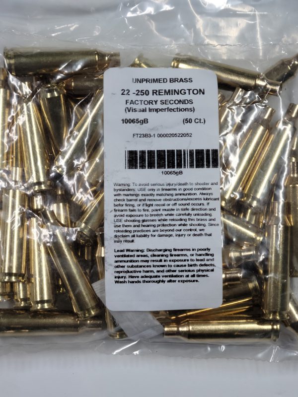 10065 Nosler Brass 22-250 Rem Cartridge Brass Box of 50 BLEM