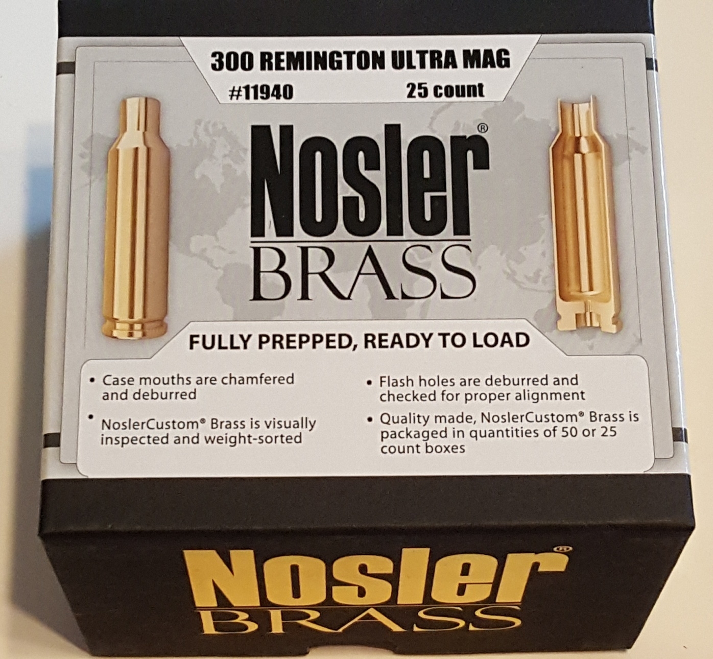 11940 Nosler Custom 300 Rem Ultra Mag Cartridge Brass Box of 25