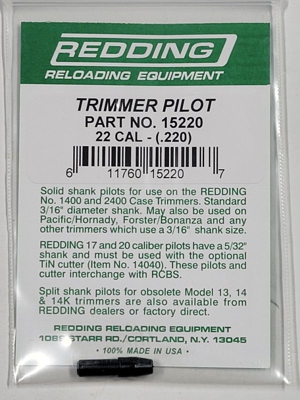 15220 Redding Hornady Forster 22cal 5.56mm Trimmer Pilot