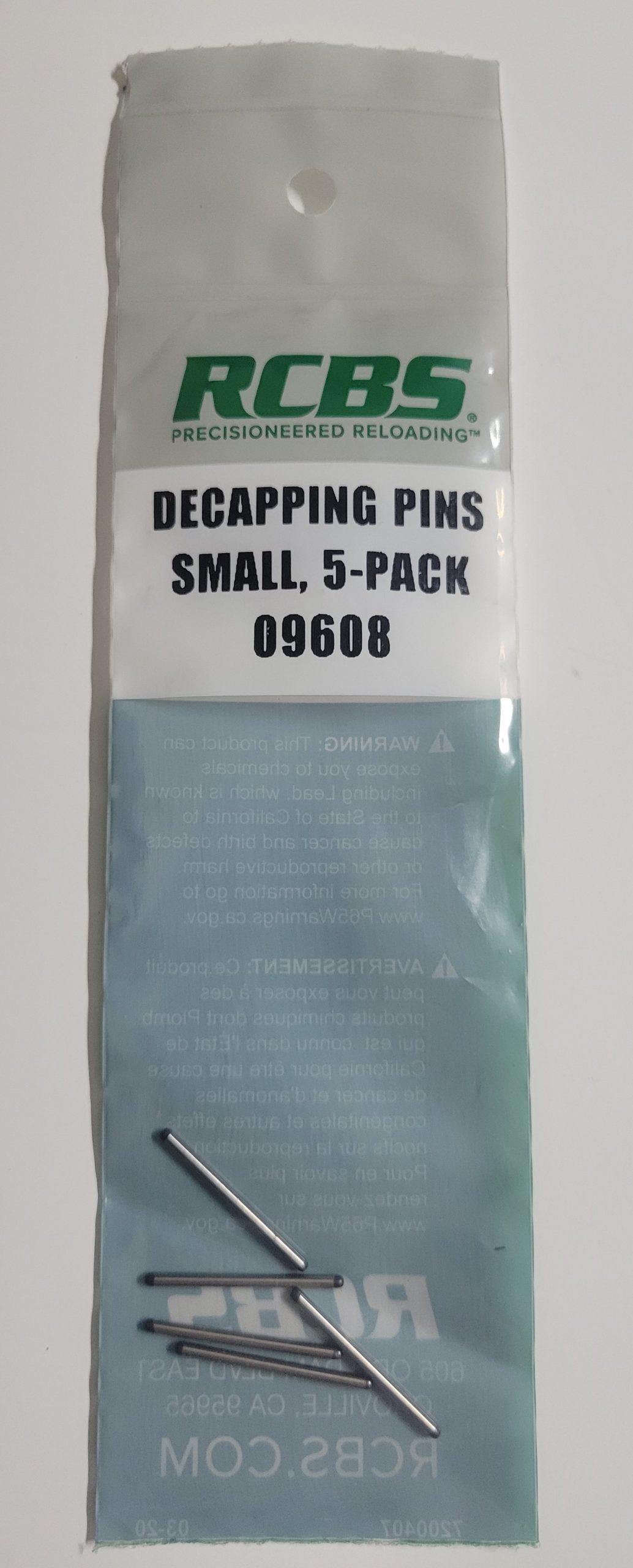 09608 RCBS SMALL DECAP PIN 5-Pack