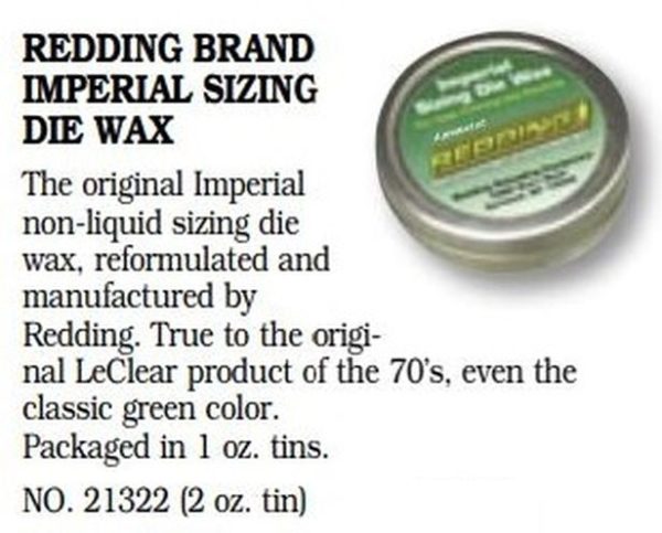 21322 Redding Imperial Sizing Die Wax 2 ounce tin