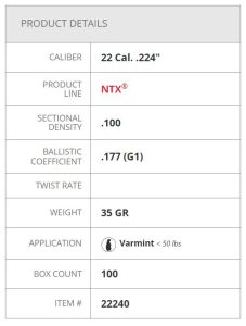 22240 Hornady 22 Cal .224 35 gr NTX® Box 100