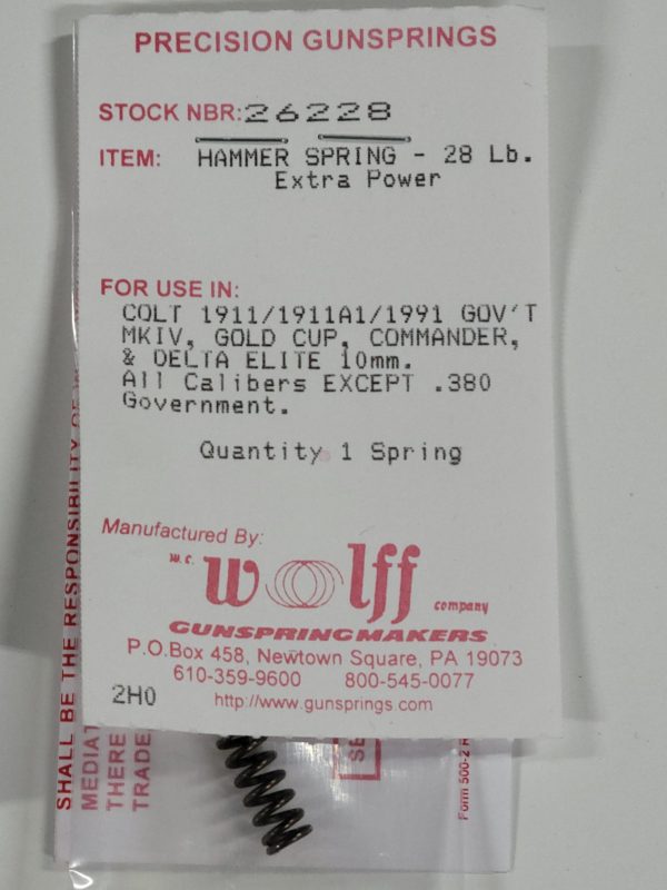 26228 Wolff COLT 1911/CMMDR XP HAMMER SPRING 28LB Pak of 1