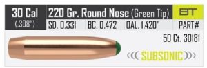 30181 Nosler Ballistic Tip 30 Cal .308" 220 gr Bullets 50 Count