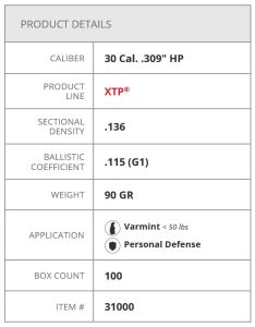 31000 Hornady 30 Cal .309 90 gr HP XTP®