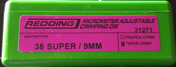 31271 Redding Micro-Adjustable Taper Crimp Die 38 Super 9mm