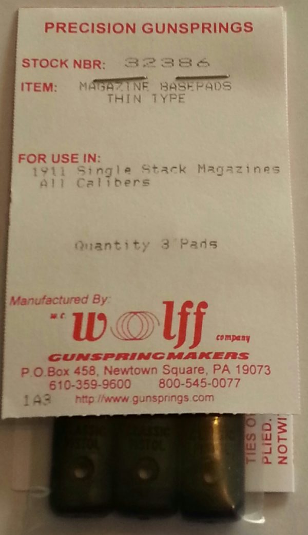 32386 WOLFF STD THIN 1911 MAG BASEPADS Pak of 3 *DISCONTINUED*