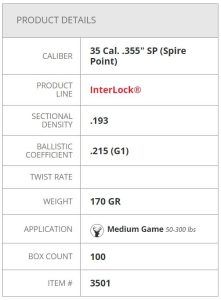 3501 Hornady 35 Cal .355 170 gr InterLock® 350 Legend Box 100