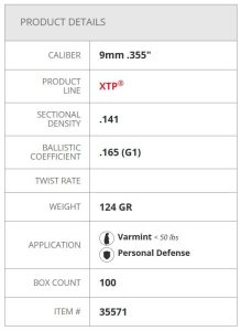 35571 Hornady XTP Handgun Bullets 9mm .355" 124 gr Box 100