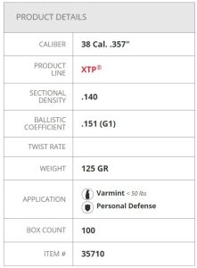 35710 Hornady .357" 125 gr XTP 38 Special 357 Magnum Box 100