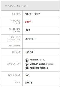35771 Hornady .357" 180gr XTP 357 Magnum Box 100