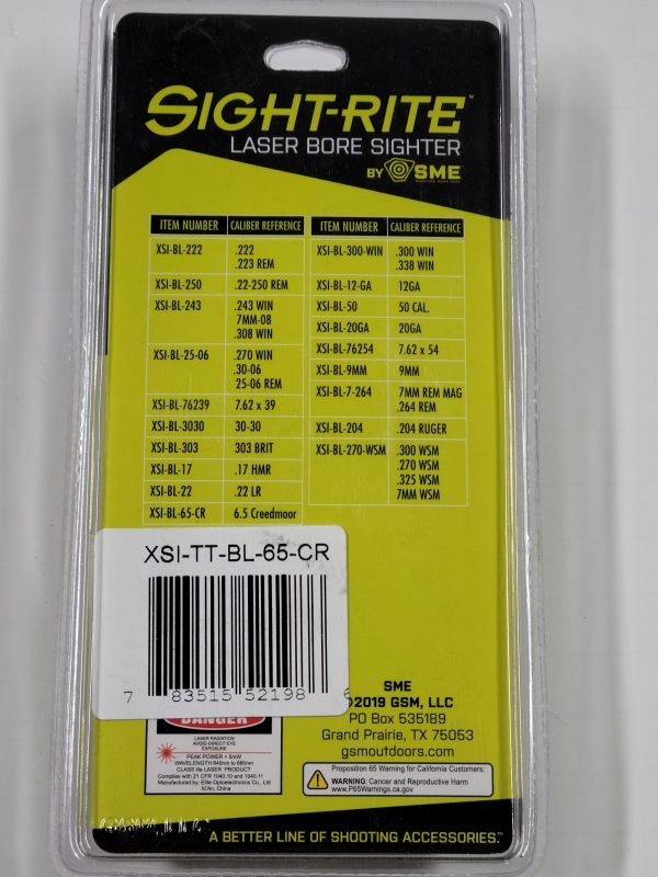 XSIBL65C Site-Rite Chamber Cartridge Laser Bore Sighter 6.5 Crd