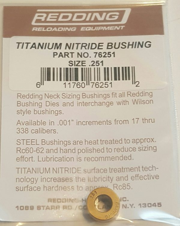 76251 Redding Titanium Nitride Neck Size Bushing .251"